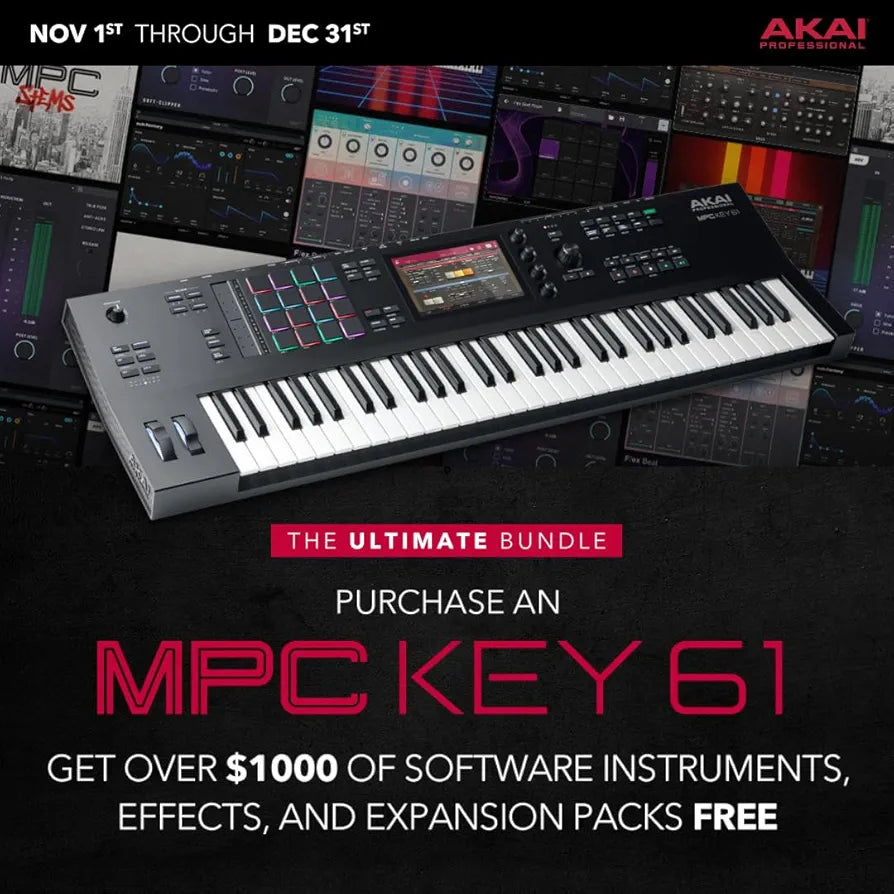 AKAI Professional MPC Key 61 - Standalone Music Production Synthesizer Keyboard with Touch Screen, 16 Drum Pads, 20+ Sound Engines, Semi Weighted Keys, black