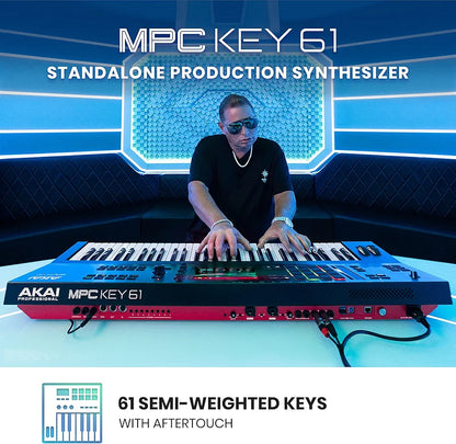 AKAI Professional MPC Key 61 - Standalone Music Production Synthesizer Keyboard with Touch Screen, 16 Drum Pads, 20+ Sound Engines, Semi Weighted Keys, black