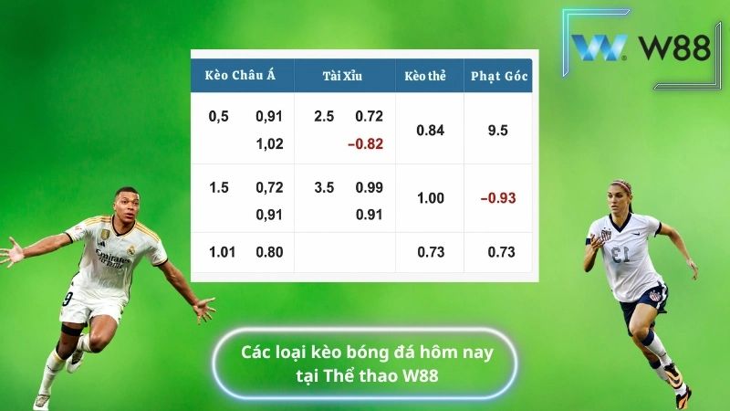 Các loại kèo bóng đá hôm nay tại Thể thao W88