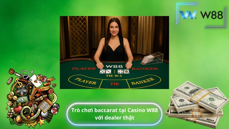 Trò chơi baccarat tại Casino W88 với dealer thật