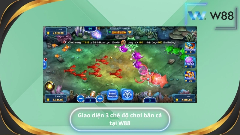 Giao diện 3 chế độ chơi bắn cá tại W88