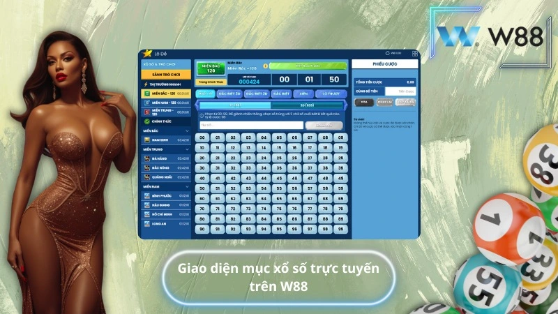 Giao diện mục xổ số trực tuyến trên W88