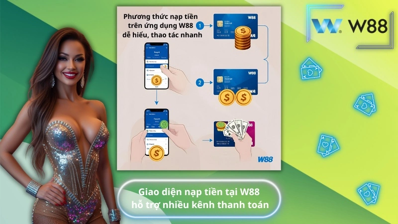Giao diện nạp tiền tại W88 hỗ trợ nhiều kênh thanh toán