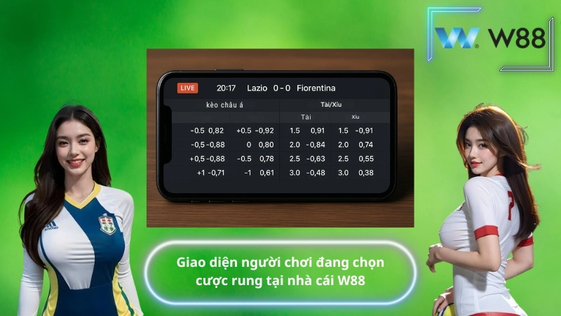 Giao diện người chơi đang chọn cược rung tại nhà cái W88