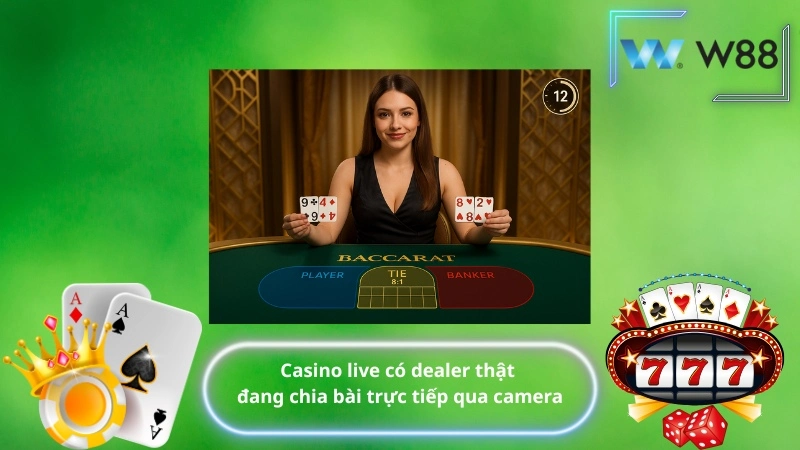Casino live có dealer thật đang chia bài trực tiếp qua camera
